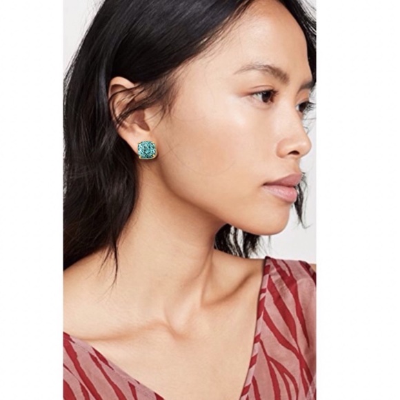 KATE SPADE • Teal Glitter Squared Away Earrings - Picture 2 of 3